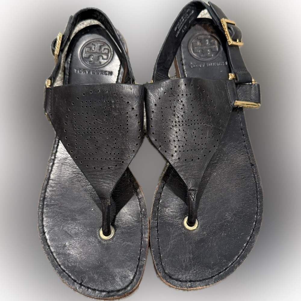 Tory Burch Daniela Perforated Leather black Sandals, Size 7 Good condition